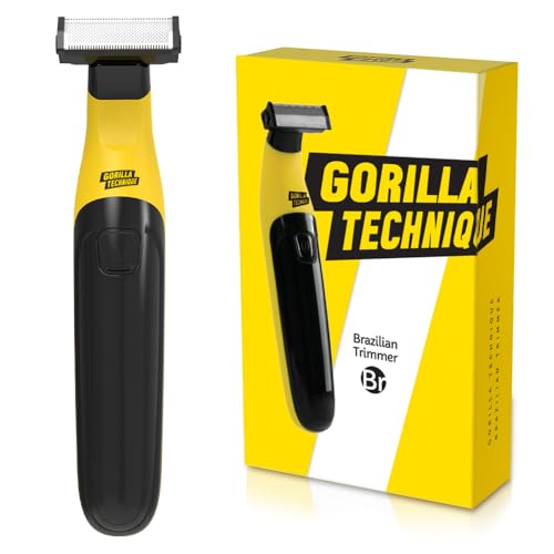 Gorilla Technique Men¡¯s Groin & Body Hair Trimmer ? 2-Way Pivot Blade, No-Nick Skin Guard, 4 Trimming Heads, 1?6mm Combs, IPX4 Waterproof, Electric Shaver for Pubic & Ball