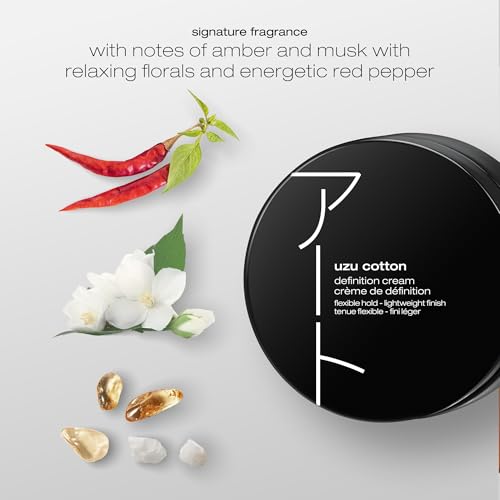 shu uemura art of hair Uzu Cotton Definition Cream - Anti-Frizz, Flexible Hold and Natural Shine, For Wavy and Curly Hair, 2.54 Fl Oz