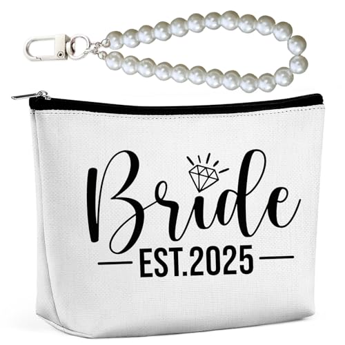 Bride Makeup Bag, Bridal Shower Gifts for Engagement Wedding Bachelorette Gifts for Bride