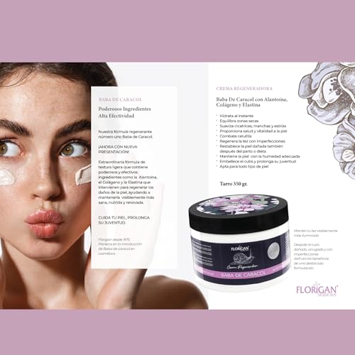 Florigan Baba de Caracol Regenerating Cream with Allantoin, Collagen and Elastin, 350g