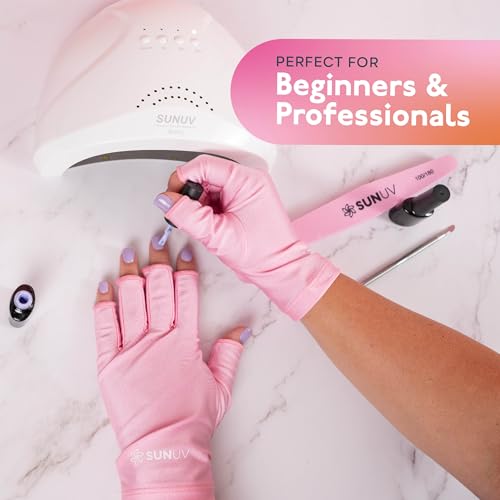 SUNUV SUN2C UV Light for Nails, UV Light Gloves Pink Compatible with All Gel Types