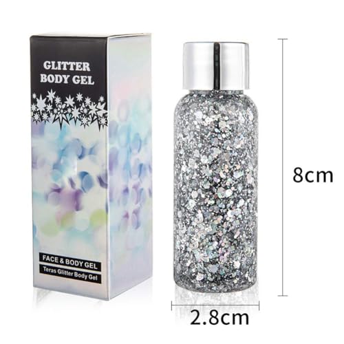 GL-Turelifes Mermaid Sequins Chunky Glitter Liquid Eyeshadow Glitter Body Gel Festival Glitter Cosmetic Face Hair Nails Makeup Long Lasting Sparkling 30g (#09 White)
