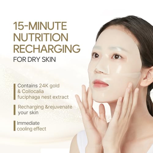 Petitfee Gold Hydrogel Mask Pack 5ea - 24k Gold Face Mask for Moisturizing, Glow Skin, Hydrating, Skin Elasticity, Youthful Complexion, Ginseng, Collagen Facial Mask