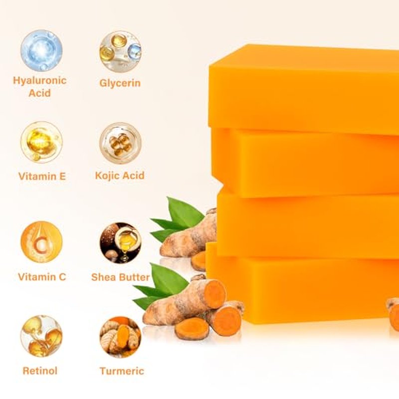 Kojic Acid Soap 4 Packs 14oz,Turmeric Soap, Dark Spot Remover for face and body with Vitamin C, Retinol, Collagen, Original Japanese Complex - Vitamin E, Shea Butter, Castile Olive Oil