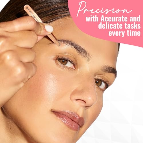"Rose DE REVEL Stainless Steel Precision Tweezers - Professional Eyebrow Hair Removal Tool for Facial and Ingrown Hairs - Compact and Rust-Resistant (Small)"