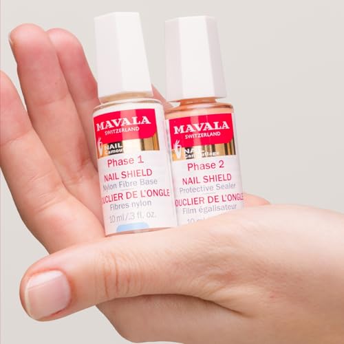 Mavala Nail Shield, 2 Count, Phase 1 & 2, Clear Nail Polish Top Coat, Nail Strengthener, Nail Growth & Nail Hardener Treatment, Nail Care and Repair for Brittle or Split Nails