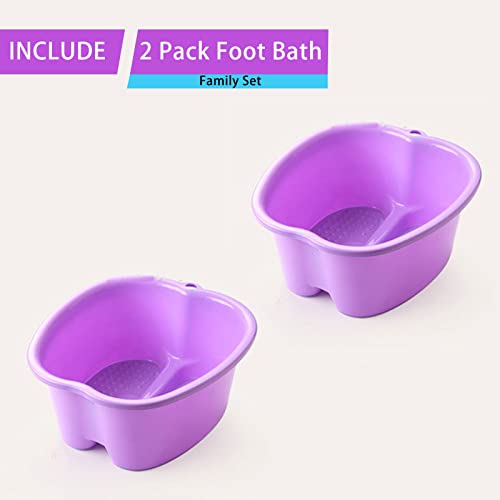 Extra-Large Foot Bath Soak Tub 2-Pack ? Durable Massage Basins for Home Relaxation, Fits Large Feet, Non-Slip Base Purple/Purple