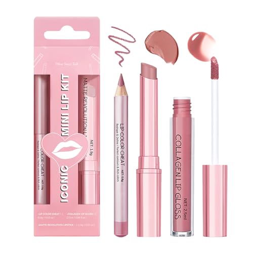 3PCS Matte Liquid Lipstick Long Lasting Tinted Lip Balm & Lip Liner Set, Hydrating Lip Stain Non-Sticky, Lip Gloss for Women, Waterproof Lipstick Makeup