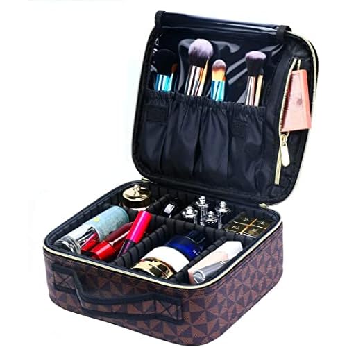 Travel Makeup Train MAKE UP Case Makeup Cosmetic Case Organizer Portable Artist Storage Bag with Adjustable Dividers for Cosmetics Makeup Brushes Toiletry Jewelry Digital Accessories