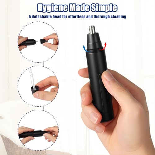 SYAWS Nose Hair Trimmer for Men and Women,USB Rechargeable Eyebrow & Facial Hair Remover with LED Display,Aluminum Alloy Shell with IPX7 Waterproof,Dual Edge Blades for Easy Cleaning (Pink Gold)