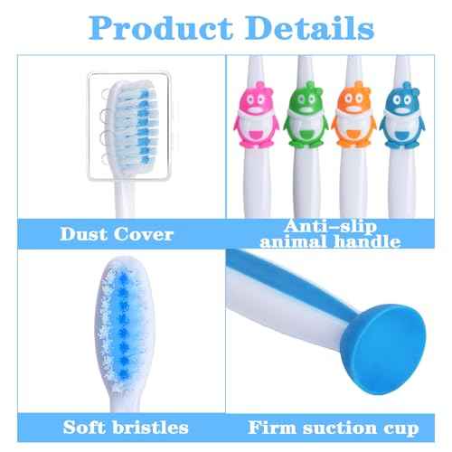 100 Pack Kids Toothbrush Soft Bristles Toddler Cute Toothbrush Bulk with Suction Cup, Includes Travel Covers, Individually Wrapped Toothbrushes for Kid Home School Daycare Camp (Penguin)