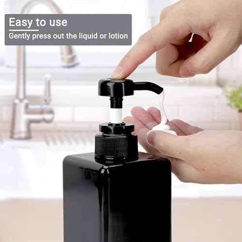 6 Pack Shampoo and Conditioner Dispenser Bottles, 4 Pack 22 Oz & 2 Pack 8 Oz Refillable Square Plastic Pump Bottles for Dispensing Lotions, Shampoo, Conditioner, and Body Wash (Black)