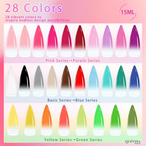 QUEVINA 28 Hot Colors Airbrush Gel Nail Polish Set ? Safe, Odorless Formula for Stunning Nail Art ? No Dilution Needed, Long-Lasting & Vibrant Shades 28X15ml