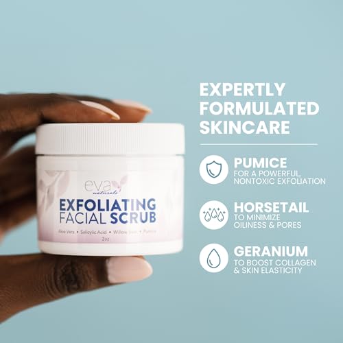 Eva Naturals Exfoliating Facial Scrub ? Gentle Microdermabrasion Face Exfoliator with Pumice & Botanical Extracts ? Facial Wash to Clear Blackheads, Acne, and Dead Skin for Smooth, Radiant Skin - 2 oz