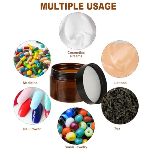JMIATRY 50Packs 4OZ Plastic Amber Jars with Lids Refillable Ambers Plastic Jar 120ML/4 Ounce Empty Amber Plastics Containers for Cream, Cosmetic, Body Butter, Lotion