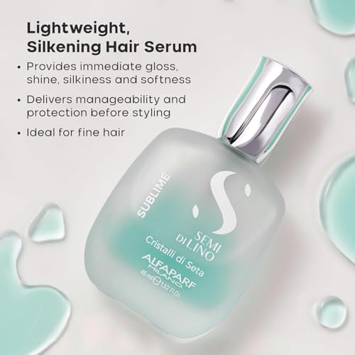 Alfaparf Milano Semi Di Lino Sublime Cristalli Di Seta Finishing Smoothing Serum for Fine Hair - Provides Shine and Protection - Professional Salon Quality - 1.52 fl. oz.