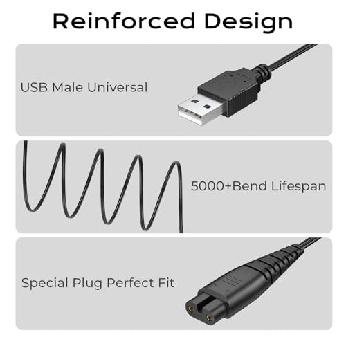 Amzpas Charger Cord for Hatteker Cordless Beard Trimmer Hair Clippers RFC-588 RFC-598 RFC-690 RFC-692 RFC-696 RSCX-7568 RSCX-9598 Electric Shaver Razor Power Adapter Supply