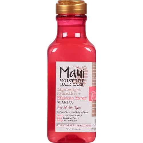 Maui Moisture Lightweight Hydration + Hibiscus Water Shampoo,Moisturizing Aloe Vera Shampoo Softens Curly Hair,Vegan & Sulfate-Free Surfactants,13 Fl Oz,(Pack of 2)