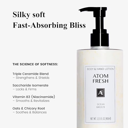 Atom Fresh Body Lotion for Women, Hydrating & Firming Body Moisturizer for Dry Skin, Ceramide & Niacinamide Skin Barrier, Non-Greasy Vitamin E Lotion, Sweet Jasmine Scent, 13.5 fl oz