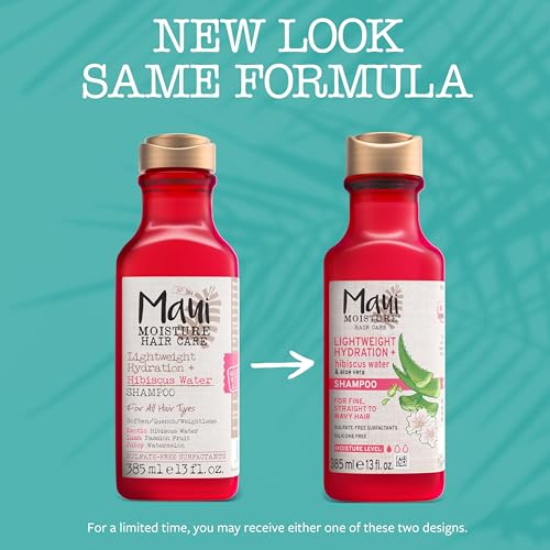 Maui Moisture Lightweight Hydration + Hibiscus Water Shampoo,Moisturizing Aloe Vera Shampoo Softens Curly Hair,Vegan & Sulfate-Free Surfactants,13 Fl Oz,(Pack of 2)