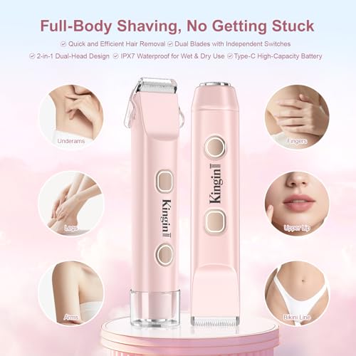 Electric Bikini Trimmer for Women,Personal Shaver for Face,Legs,Underarms,Painless Electric Women's Razor,IPX7 Waterproof,Rinsable Pubic Hair Trimmer,Cordless Portable Rechargeable Remover,Pink