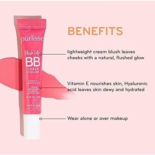 p?rlisse Blush Glow BB Cheek Color - Dewy Liquid Blush for Cheeks - Enriched with Vitamin E & Hyaluronic Acid - Creamy, Lightweight & Buildable - Hydrating & Nourishing - Cool Mauve (0.34 Fl oz)