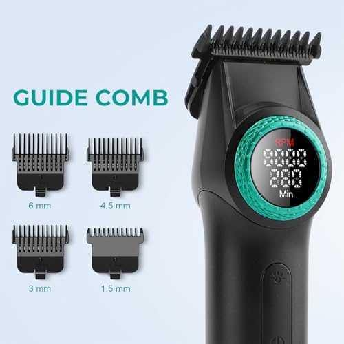 VGR 977 Professional Hair Trimmer Hair Clippers for Men, 8000rpm T-Blade Trimmer Zero Gapped Cordless Barber Clippers, Rechargeable Edgers Clippers with LED Display(Red)