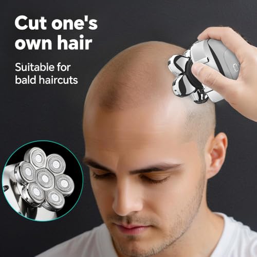 5-in-1 Electric 7D Head Shavers for Bald Men,Wet Dry Waterproof Cordless Men's Rotary Razor for Head/Face, Grooming Kit with Nose Trimmer-Hair Clippers, LED Display USB Charging Rechargeable