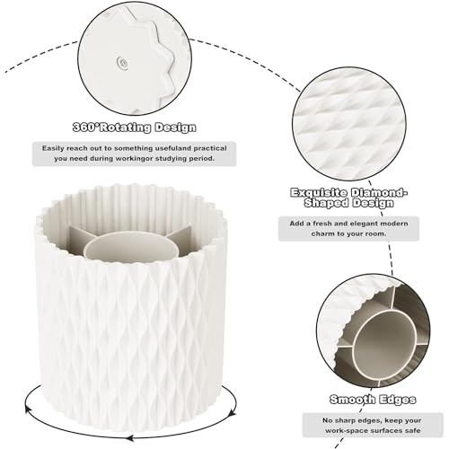 Makeup Brush Holder Organizer-360¡Æ Rotating Makeup Brush Storage,Pencil Pen Holder Cup,Desk Accessories,5 Slot Make up Brushes Cup, for Vanity Desktop Bathroom Countertop (White)