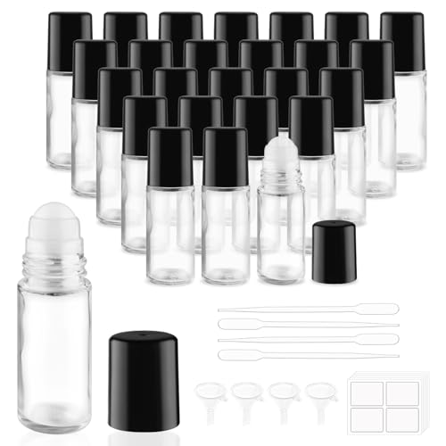 Large Glass Roll On Bottles,Empty Glass Deodorant Roller Bottles With Large Plastic Roller Ball for Essential Oil,Deodorant,Castor Oil,Body Oil-Dispense Containers for Pains (Clear, 1oz/30ml)