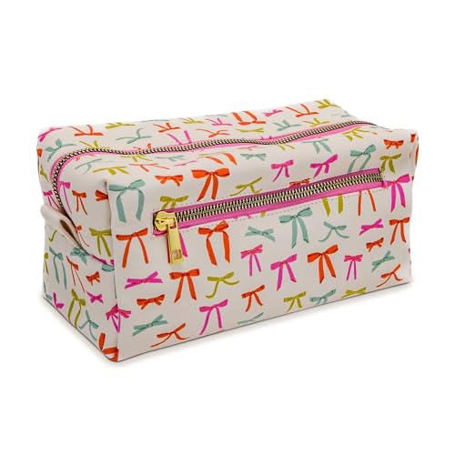 Studio Oh! Loaf Cosmetic Pouch - Makeup Organizer for Travel Size Toiletries - Metal Zippered Pouch Closes Securely - Water Resistant Vegan Leather - Put a Bow On It Loaf