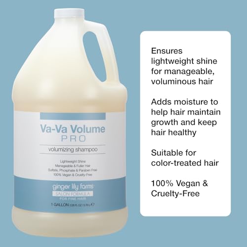 Ginger Lily Farms Salon Formula Va-Va Volume Pro Volumizing Shampoo for Fine Hair, 100% Vegan & Cruelty-Free, 1 Gallon (128 fl oz) Refill