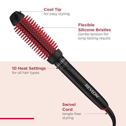 REVLON New and Improved SmoothStay Coconut Oil-Infused Heated Hair Styling Brush | 1¡± Barrel for Voluminous, Shiny Results (Black/Red)