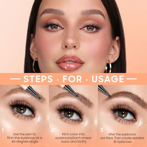 Eyebrow Pen - Upgraded 3D Liquid Eye Brow Microblading Pencil With Micro 4 Point Lift & Brow Pen Snatch, Long-Lasting Waterproof, Valentine's Day Gifts for Her (Light Brown)