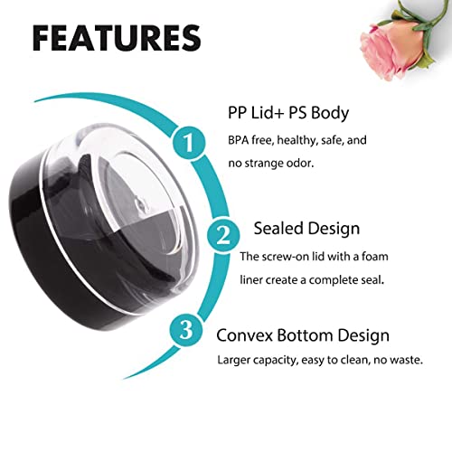 100 Pieces 10 Gram Sample Containers with Lids, Black Sample Jars, BPA Free Tiny Cosmetic Containers for Makeup, Lotion, Eye Shadow, Powder, and Lip Balms