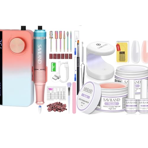 SAVILAND Electric Nail Drill Professional: 35000RPM PRO Nail Drill Kit with Clear Nude Nail Extension Kit