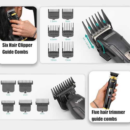 VGR 694S2 Professional Hair Clippers for Men - Cordless Barber Clipper & Trimmer Set with Charging Dock, 440 Min Runtime & LED Display - Rechargeable Hair Cutting Kit for Barbers & Home Use(Black)