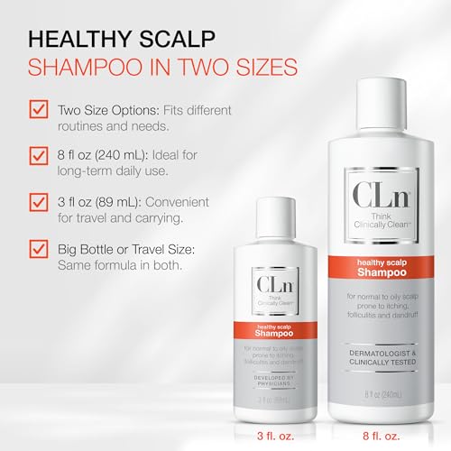 CLn Shampoo with Salicylic Acid ? 3 fl oz, Clarifying Anti Dandruff Shampoo for Oily Hair, Itchy or Flaky Scalp Prone to Dandruff, Folliculitis & Seborrheic Dermatitis, Hypoallergenic Formula
