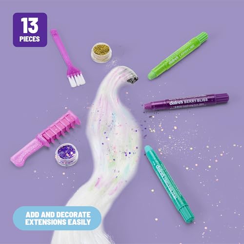 Claire's Hair Chalk & Glitter Styling Kit, 13-Piece Temporary Hair Color Set with Washable Chalk Pens, Glitter Gels, Clip-in Extensions & Tools, Girl Toys & Beauty Activity, Fashion Craft Gift Ages 6+