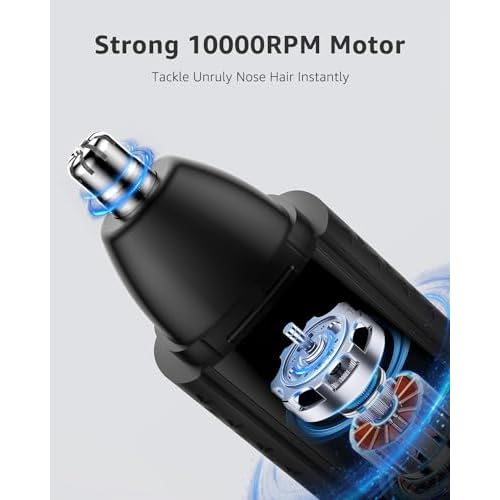 MANSPOT Nose & Ear Hair Trimmer for Men, 10000-RPM Electric Nose Trimmer for Men with Vacuum Cleaning System, IPX7 Waterproof, USB-C Charge, 90min Runtime,Magnetic Detachable Blade Head,Easy to Clean