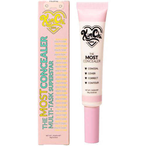 KimChiChic Beauty The Most Concealer | Full Coverage Water Resistant Multi-Use Concealer | Conceal, Correct, Contour & Highlight | Matte Satin Hybrid Finish | Brush Applicator, 0.63 oz, 01-Ivory