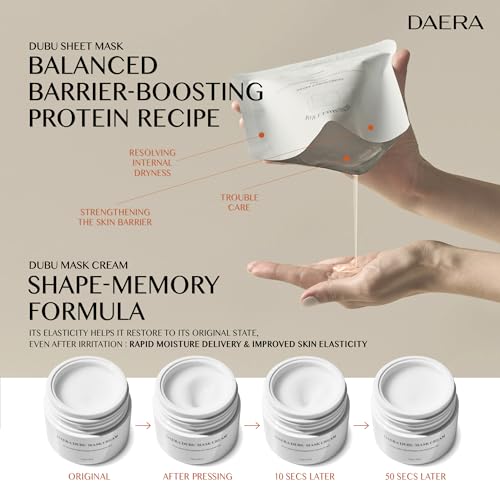 DAERA Korean DUBU 5 Sheets x Facial Mask, Deep Hydrating Repairing Nourishing for Dry and Sensitive Skin, Panthenol, Niacinamide, Adenosin, Korean Moisturizer, Korean Glass Skin