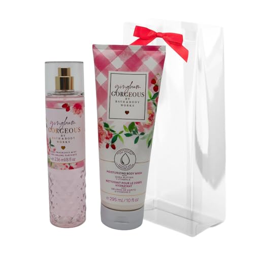 Bath & Body Works GINGHAM GORGEOUS Fine Fragrance Mist & Moisturizing Body Wash 2-piece Gift Set with a Red Bow for Holiday ? Full Size