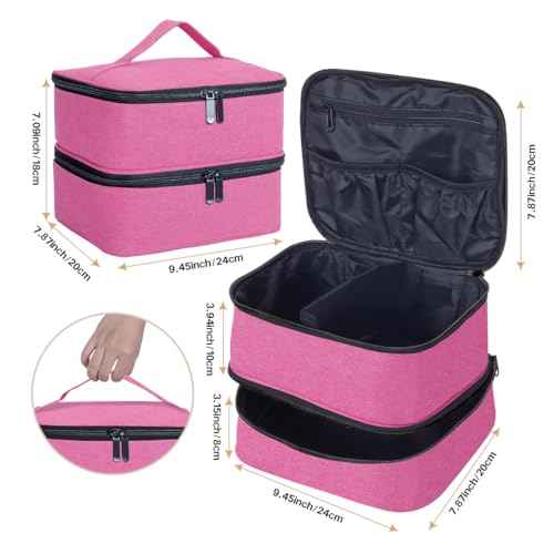 Double Layer Makeup Bag Portable Large Cosmetic Case Organizer with Adjustable Dividers Storage Travel Bag for Accessories Brushes Conditioner and Skin Care Products (Wine)