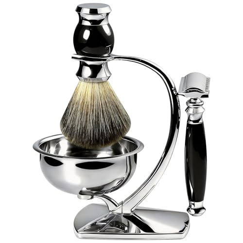 GRUTTI Premium Shaving Kit for Men, 4 in 1 Shaving Set Includes shaving Stand & Soap Bowl &Brush, Double Edge Safety Razor for Men, Safety, Eco-Friendly