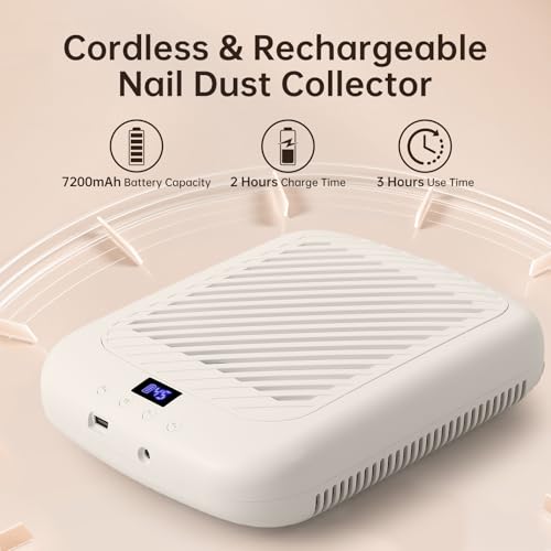 Nail Dust Collector CHRISTINE SHELLY, Cordless Rechargeable 4500RPM Vacuum Nail Tech Fan Extractor, 7200mAh Professional Duster Suction, Low Noise for Women Girl Gift