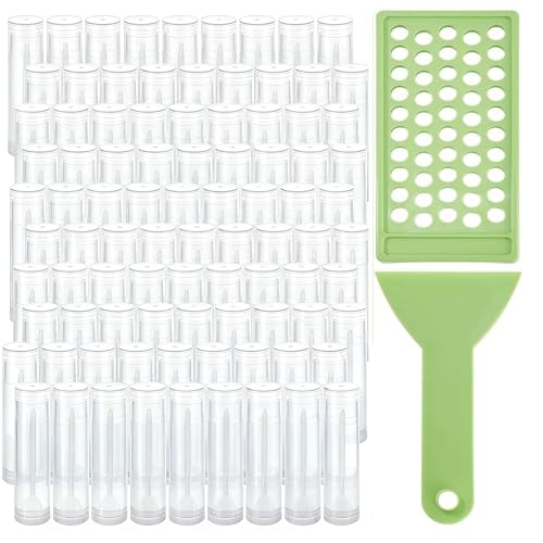 arricraft 150 Pcs Lip Balm Tubes with Filling Tray and Spatula, 8ml Empty Tubes Plastic Clear Lip Gloss Balm Containers for DIY Make Up