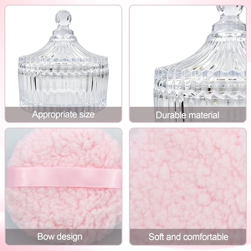 6'' Extra Large Dusting Powder Puff & Glass Container Set, Soft Reusable Velour Body & Face Puff, Luxury Smooth Finish, Easy Refill Powder Jar for Women