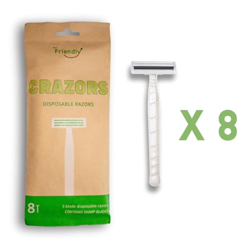Hair Removal Crazors 3 Blades ? Disposable Razors for Men/Women's Grooming ? Single-Use Body & Face Shaver ? Raw-Material Earth+Skin Loving Travel-Size Toiletries ? 8-Pack by MyFriendly
