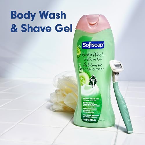 Softsoap Moisturizing Body Wash and Shave Gel, Cool Cucumber Scent, 20 fl oz Bottle (Pack of 2)